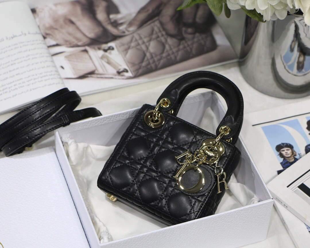 Dior S0856 MICRO LADY Dior Bag Black Cannage Lambskin - luxibagsmall