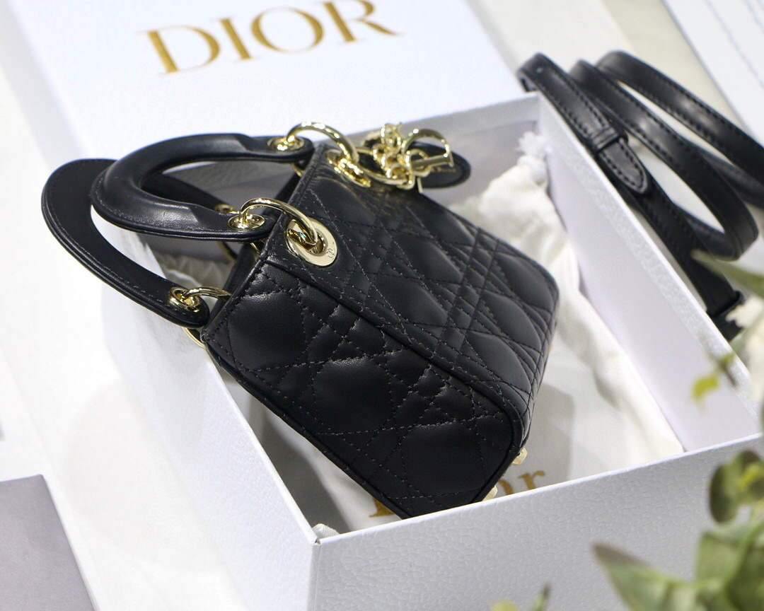 Dior S0856 MICRO LADY Dior Bag Black Cannage Lambskin - luxibagsmall