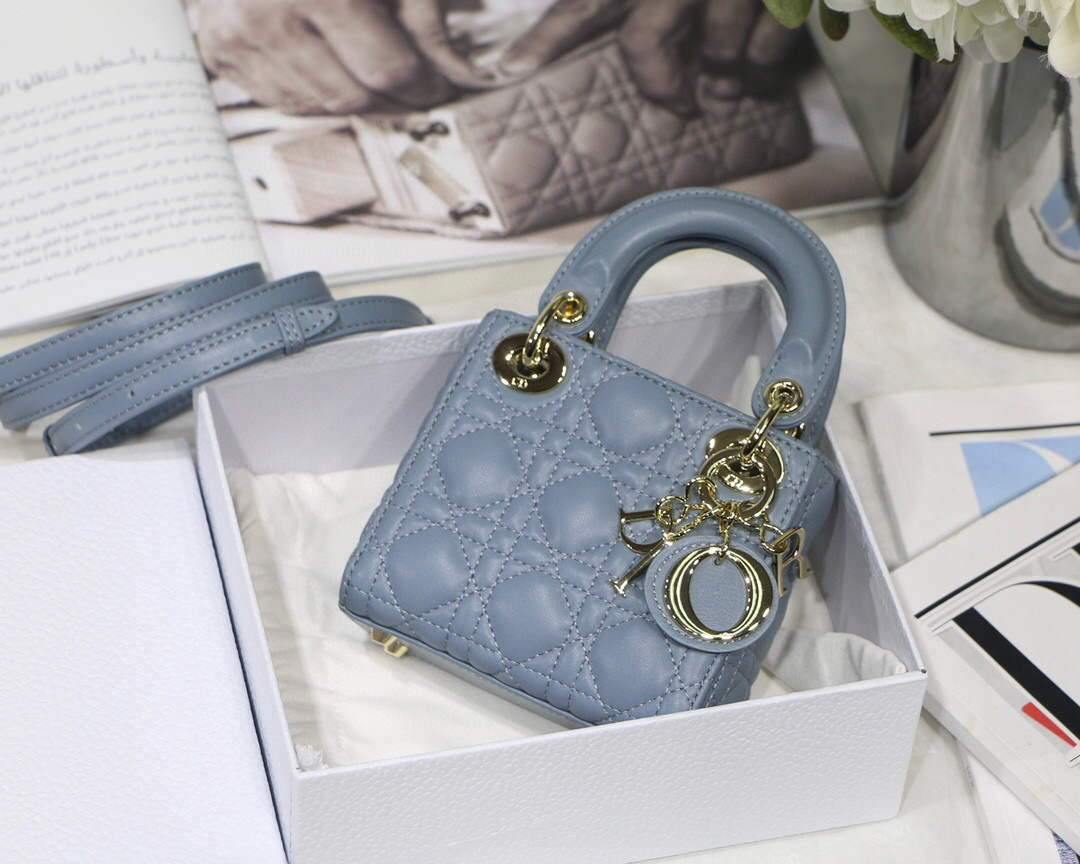 Dior S0856 MICRO LADY Dior Bag Cloud Blue Cannage Lambskin - luxibagsmall