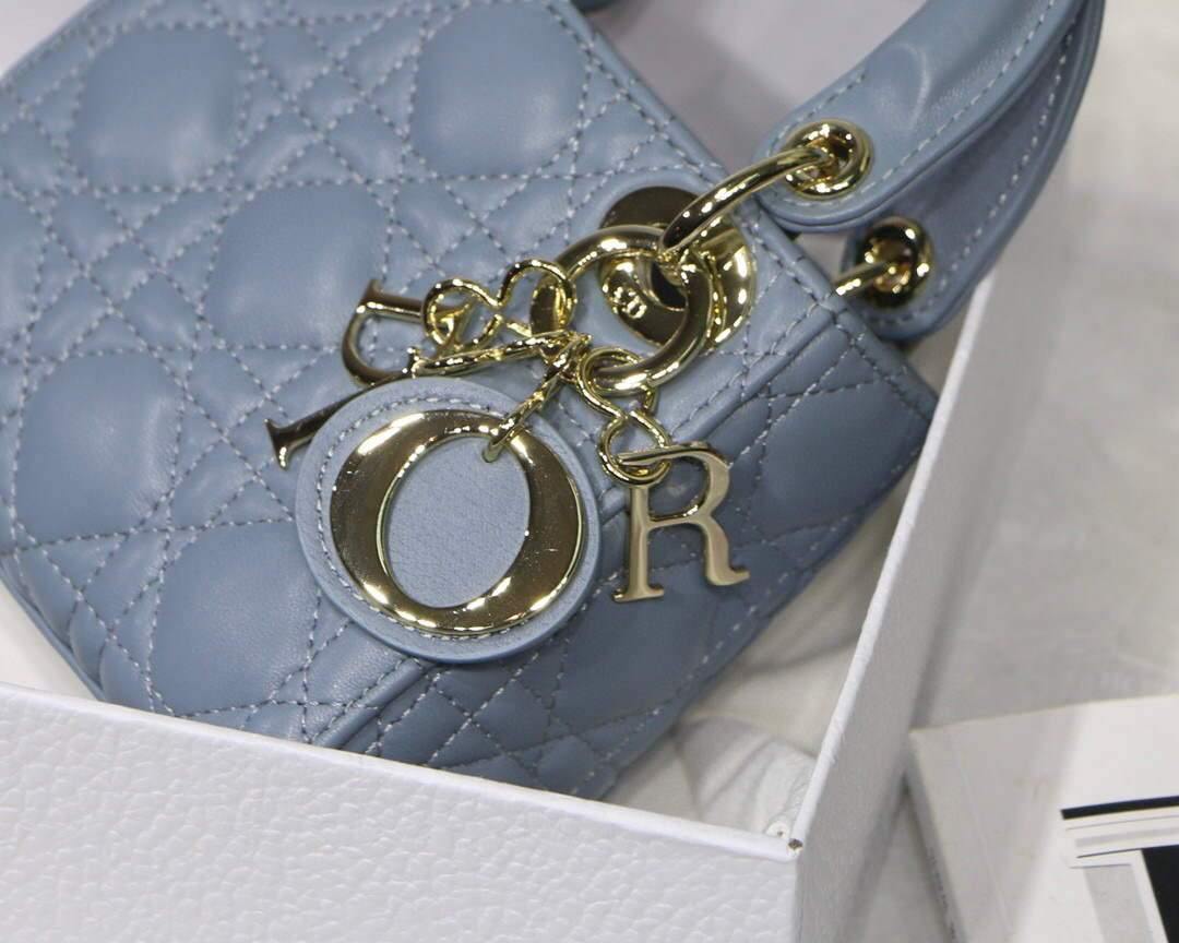 Dior S0856 MICRO LADY Dior Bag Cloud Blue Cannage Lambskin - luxibagsmall