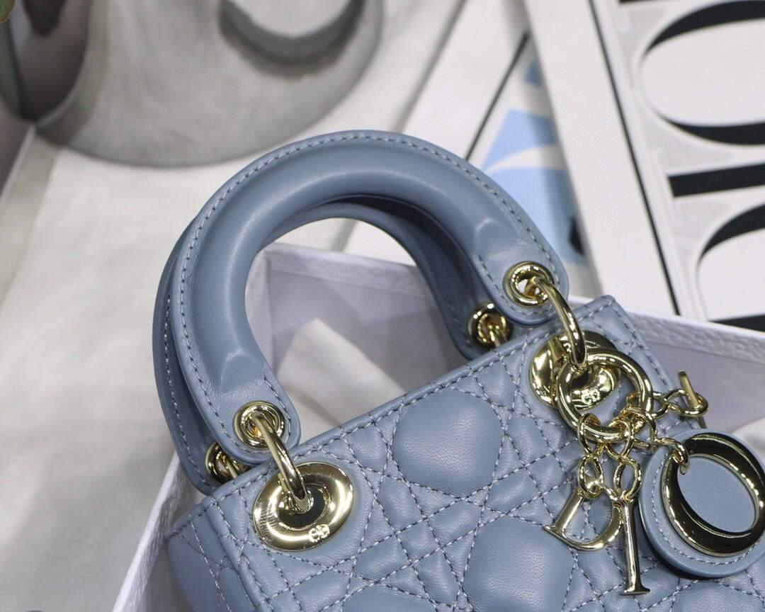 Dior S0856 MICRO LADY Dior Bag Cloud Blue Cannage Lambskin - luxibagsmall