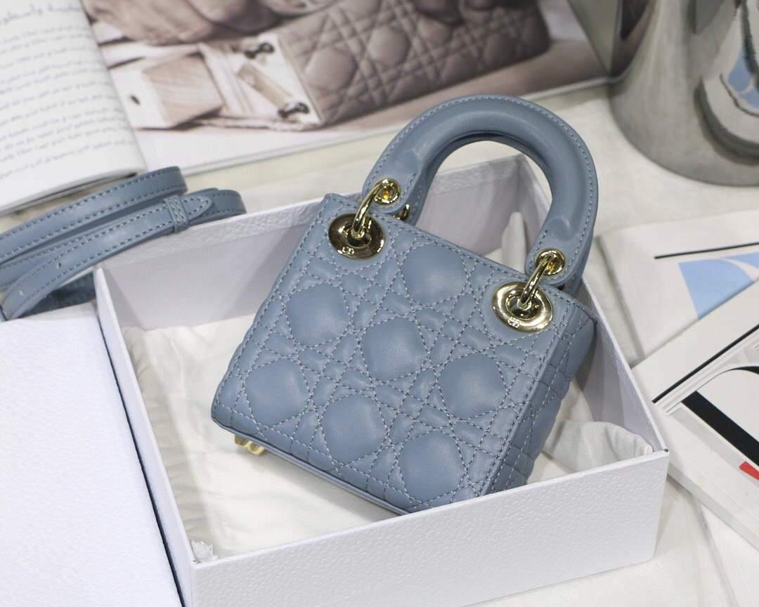 Dior S0856 MICRO LADY Dior Bag Cloud Blue Cannage Lambskin - luxibagsmall