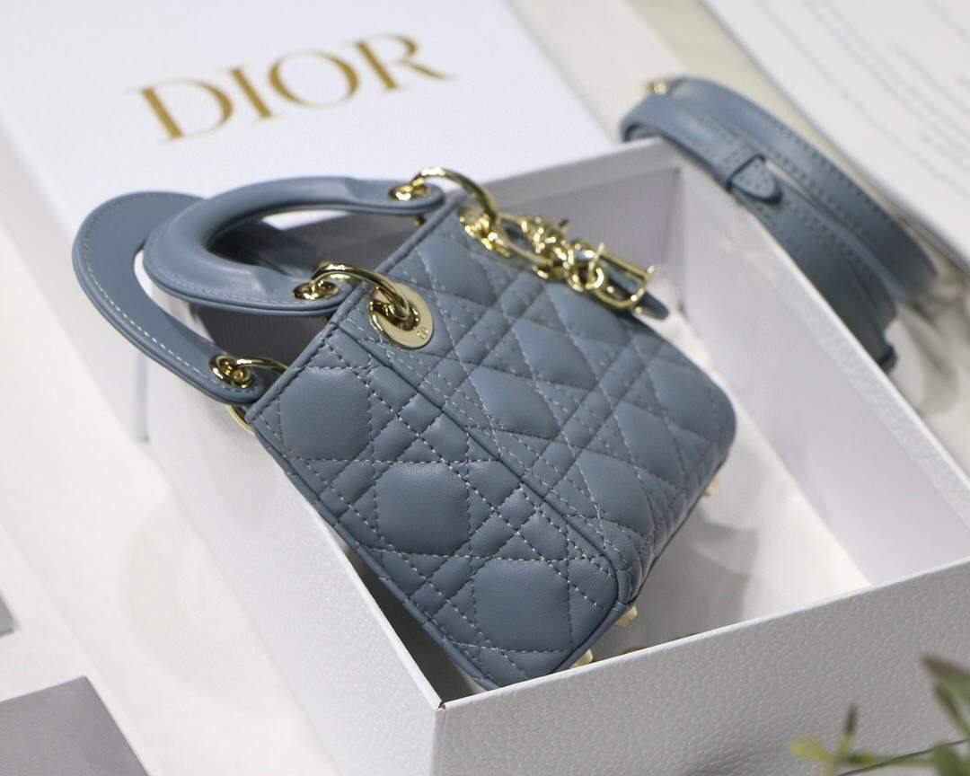 Dior S0856 MICRO LADY Dior Bag Cloud Blue Cannage Lambskin - luxibagsmall