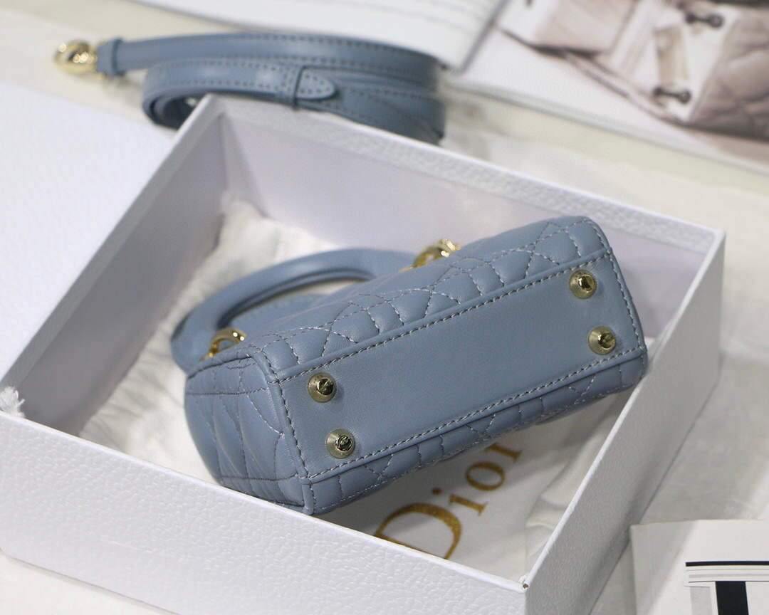 Dior S0856 MICRO LADY Dior Bag Cloud Blue Cannage Lambskin - luxibagsmall