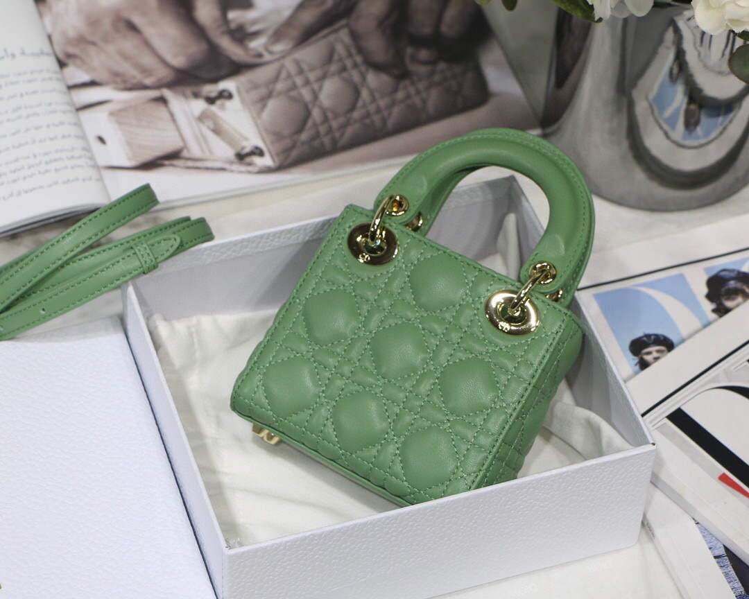 Dior S0856 MICRO LADY Dior Bag Green Cannage Lambskin - luxibagsmall