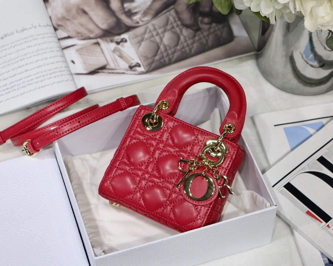 Dior S0856 MICRO LADY Dior Bag Red Cannage Lambskin - luxibagsmall