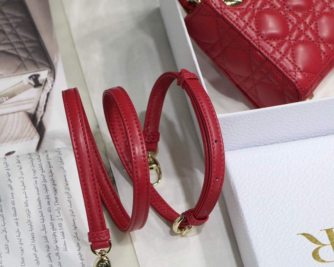 Dior S0856 MICRO LADY Dior Bag Red Cannage Lambskin - luxibagsmall