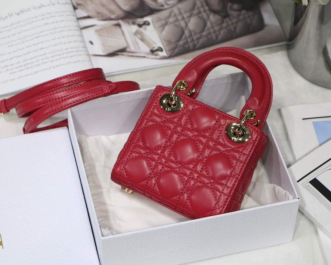 Dior S0856 MICRO LADY Dior Bag Red Cannage Lambskin - luxibagsmall