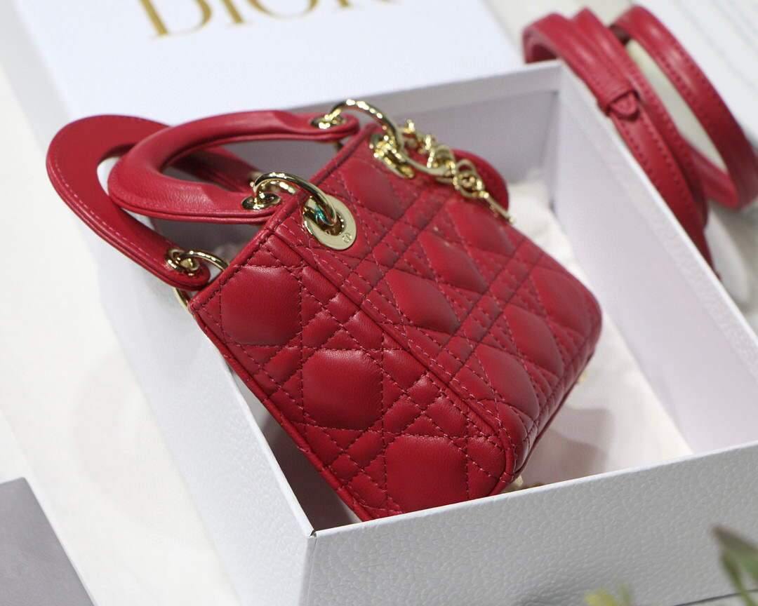 Dior S0856 MICRO LADY Dior Bag Red Cannage Lambskin - luxibagsmall