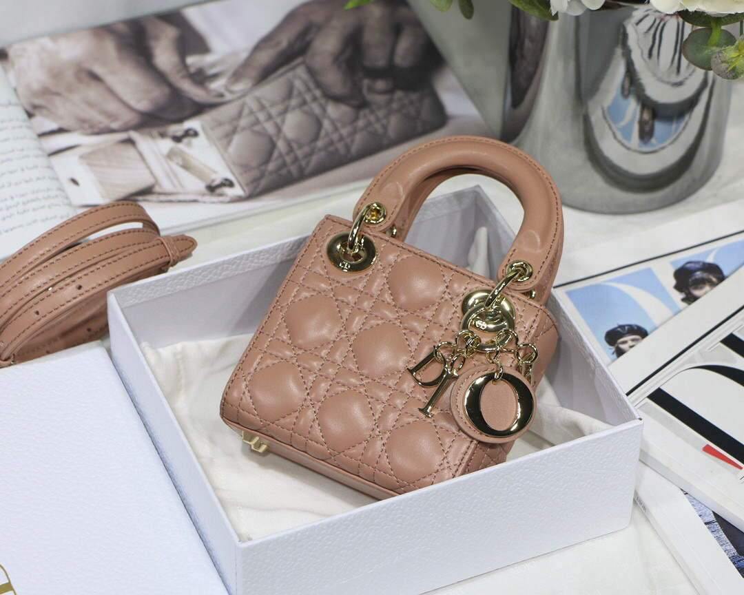 Dior S0856 MICRO LADY Dior Bag Tan Cannage Lambskin - luxibagsmall