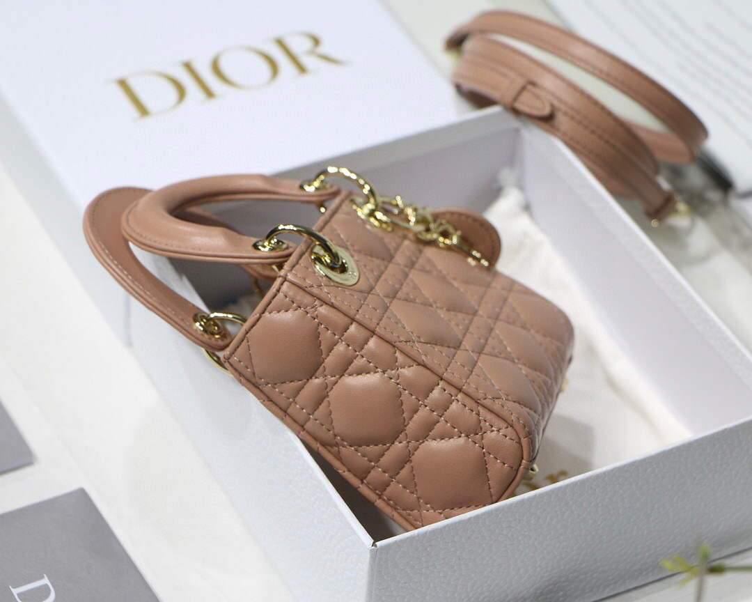 Dior S0856 MICRO LADY Dior Bag Tan Cannage Lambskin - luxibagsmall