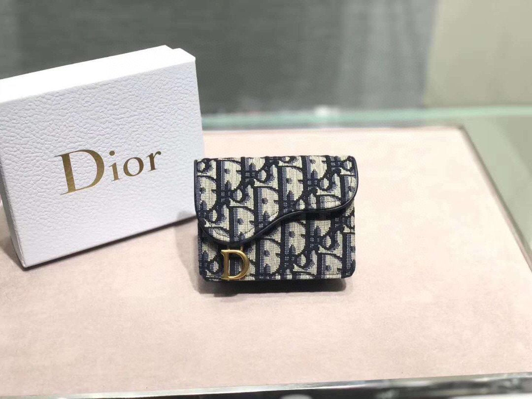 Dior S5652 Dior Saddle Lotus Wallet Bag Oblique Blue - luxibagsmall