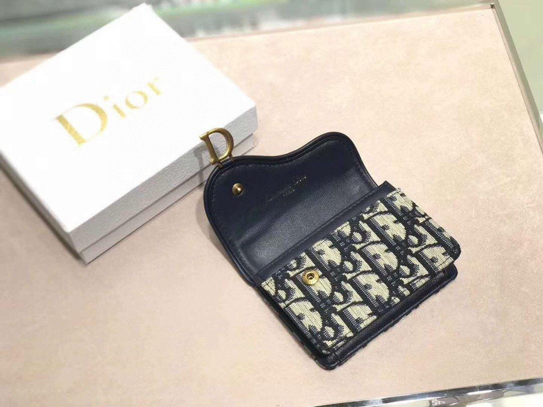 Dior S5652 Dior Saddle Lotus Wallet Bag Oblique Blue - luxibagsmall