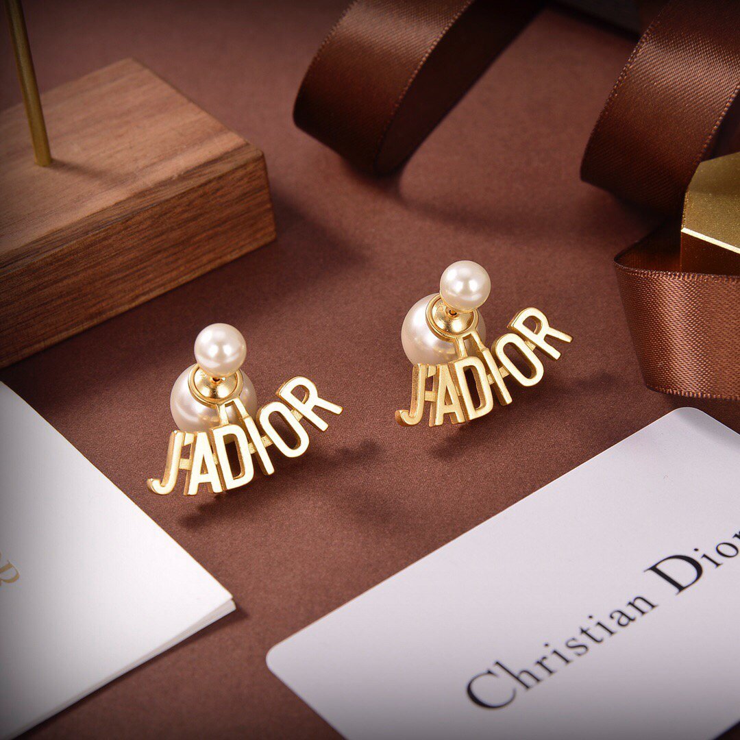 Dior Tribales Earrings Gold-Finish Metal and White Resin Pearls 20190 - luxibagsmall