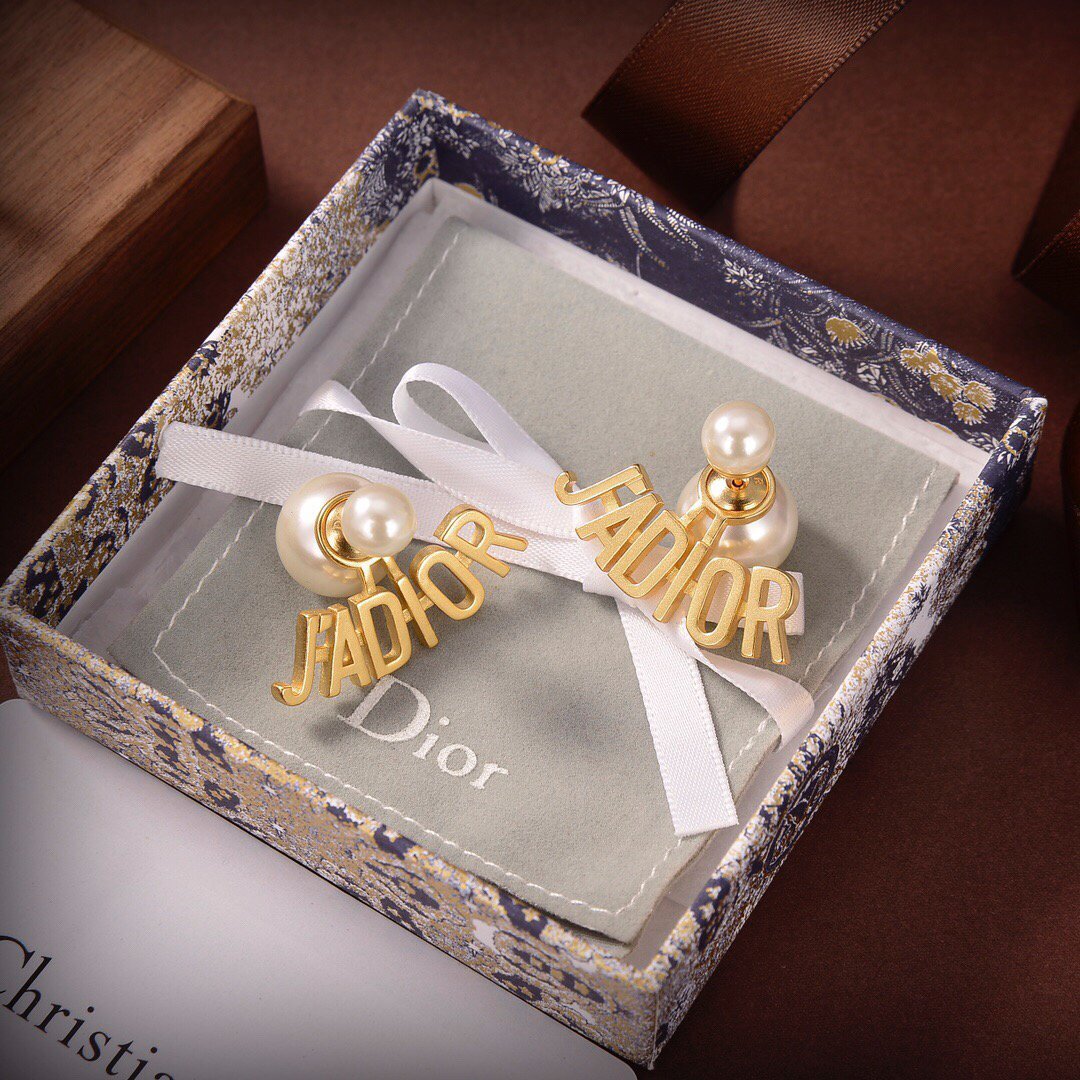 Dior Tribales Earrings Gold-Finish Metal and White Resin Pearls 20190 - luxibagsmall