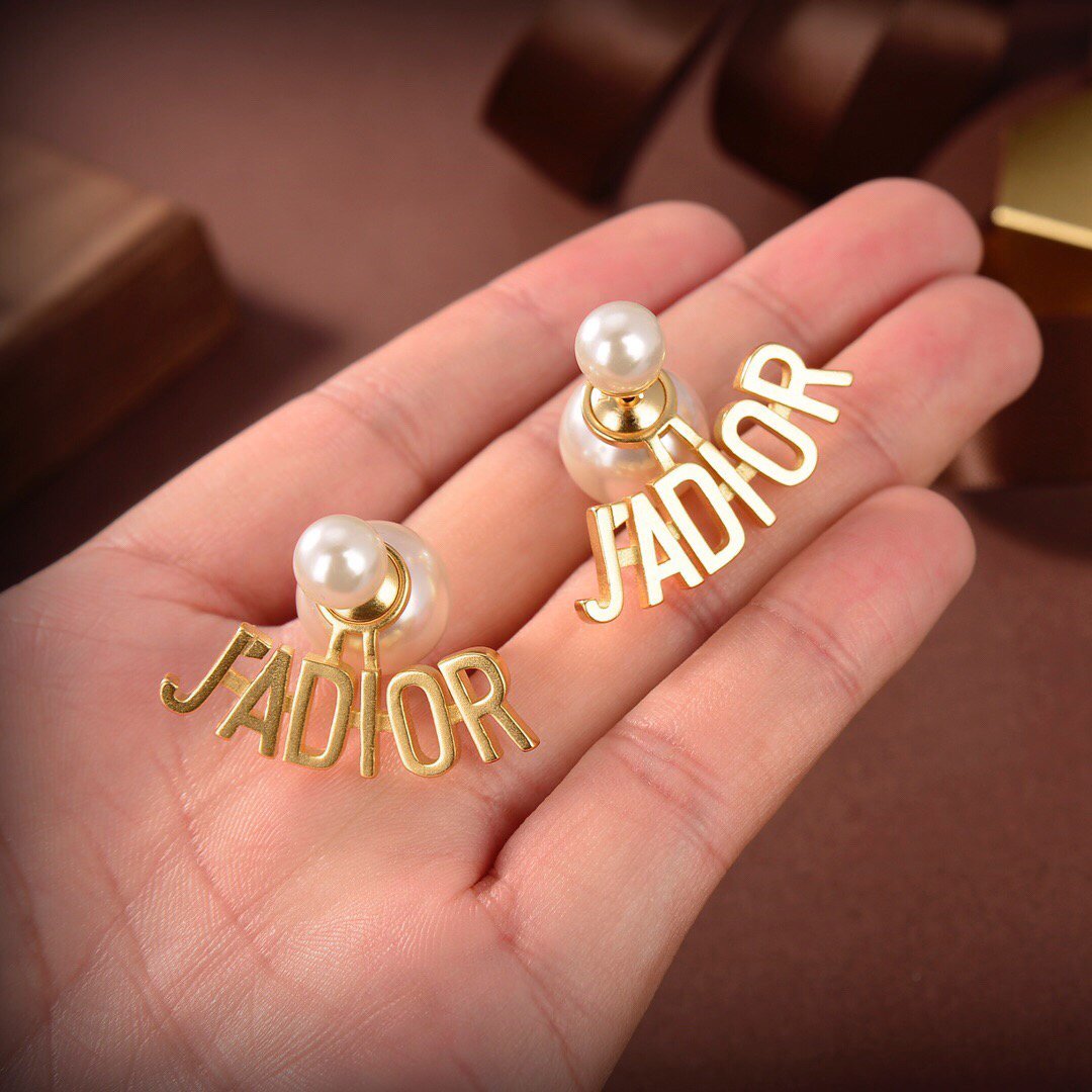 Dior Tribales Earrings Gold-Finish Metal and White Resin Pearls 20190 - luxibagsmall