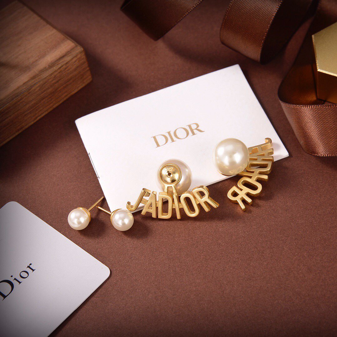 Dior Tribales Earrings Gold-Finish Metal and White Resin Pearls 20190 - luxibagsmall