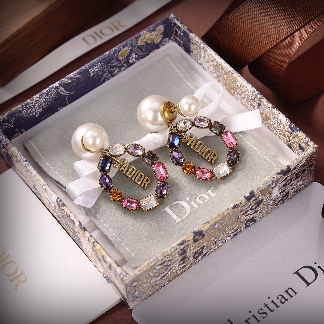 Dior Tribales Earrings Gold-Finish Metal White Resin Pearls And Multicolor Crystals 20198 - luxibagsmall