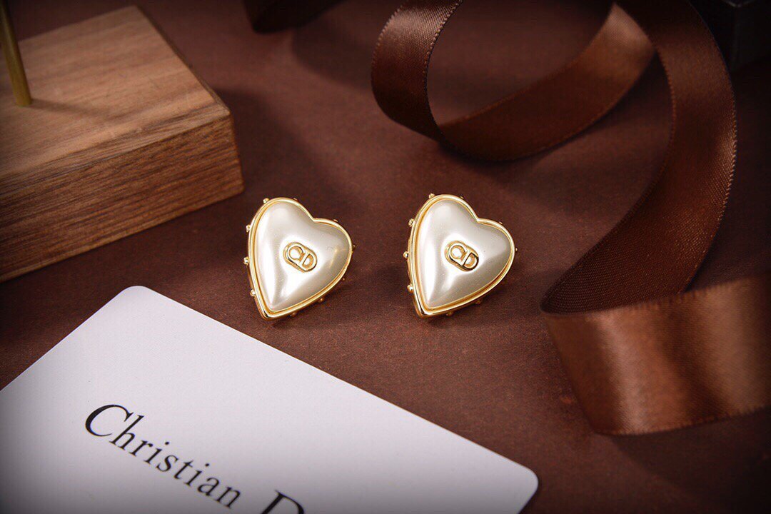 Dior Petit CD Earrings Gold-Finish Metal and White Resin Pearls 20199 - luxibagsmall