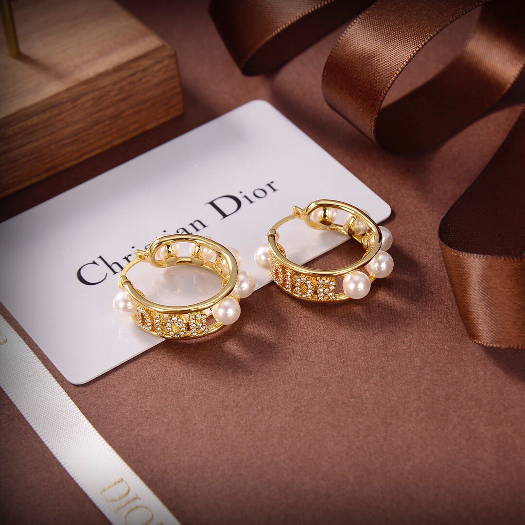 DIOR Tribales Earrings Gold-Finish Metal and White Resin Pearls 20205 - luxibagsmall