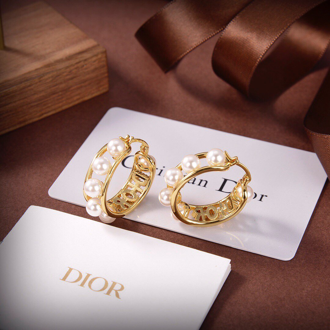 DIOR Tribales Earrings Gold-Finish Metal and White Resin Pearls 20205 - luxibagsmall