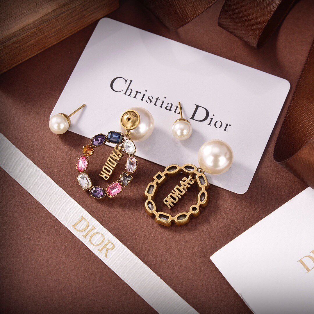 Dior Tribales Earrings Gold-Finish Metal White Resin Pearls And Multicolor Crystals 20198 - luxibagsmall