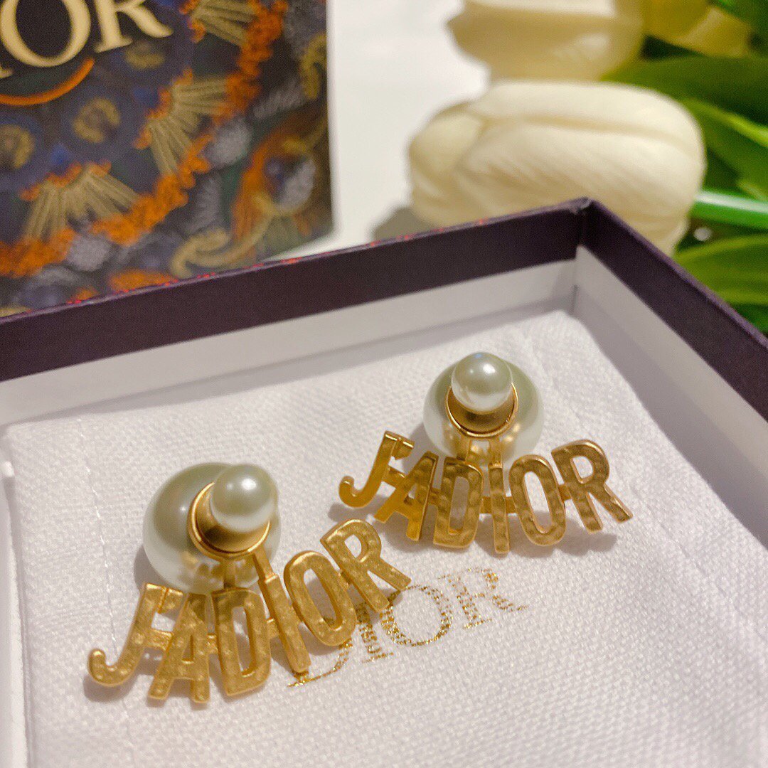 DIOR Tribales Earrings Gold-Finish Metal and White Resin Pearls 20204 - luxibagsmall