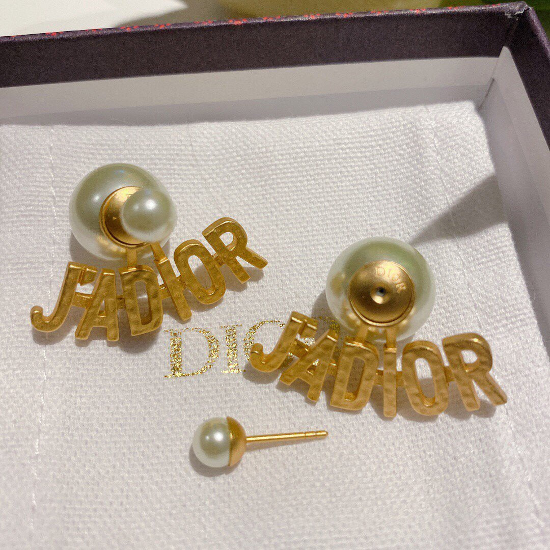 DIOR Tribales Earrings Gold-Finish Metal and White Resin Pearls 20204 - luxibagsmall