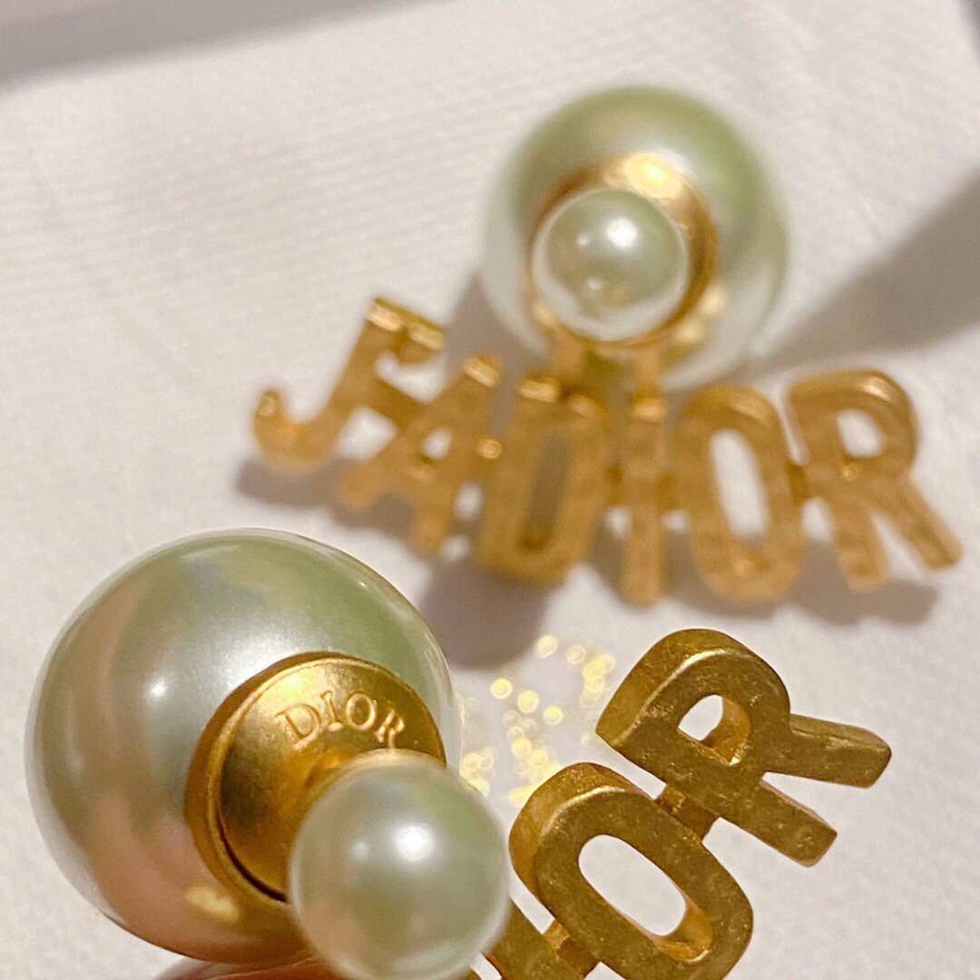 DIOR Tribales Earrings Gold-Finish Metal and White Resin Pearls 20204 - luxibagsmall