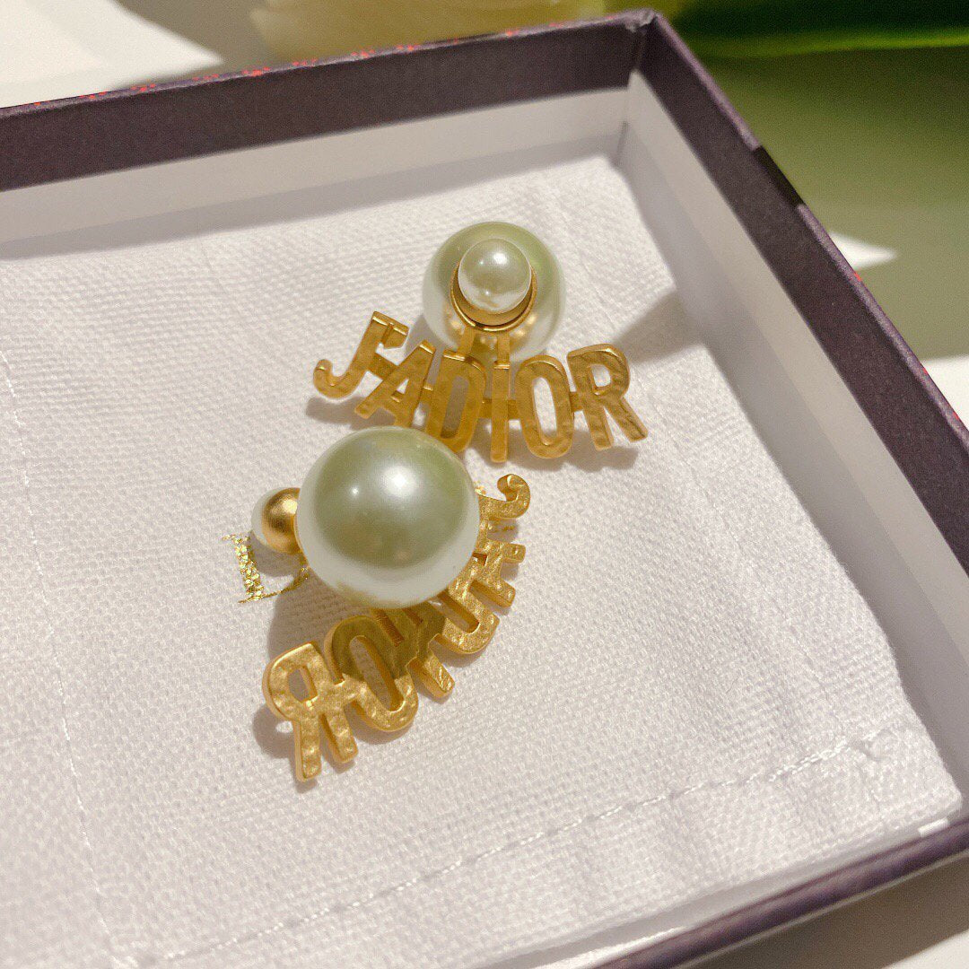 DIOR Tribales Earrings Gold-Finish Metal and White Resin Pearls 20204 - luxibagsmall