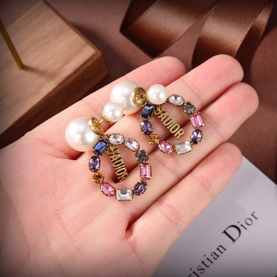 Dior Tribales Earrings Gold-Finish Metal White Resin Pearls And Multicolor Crystals 20198 - luxibagsmall