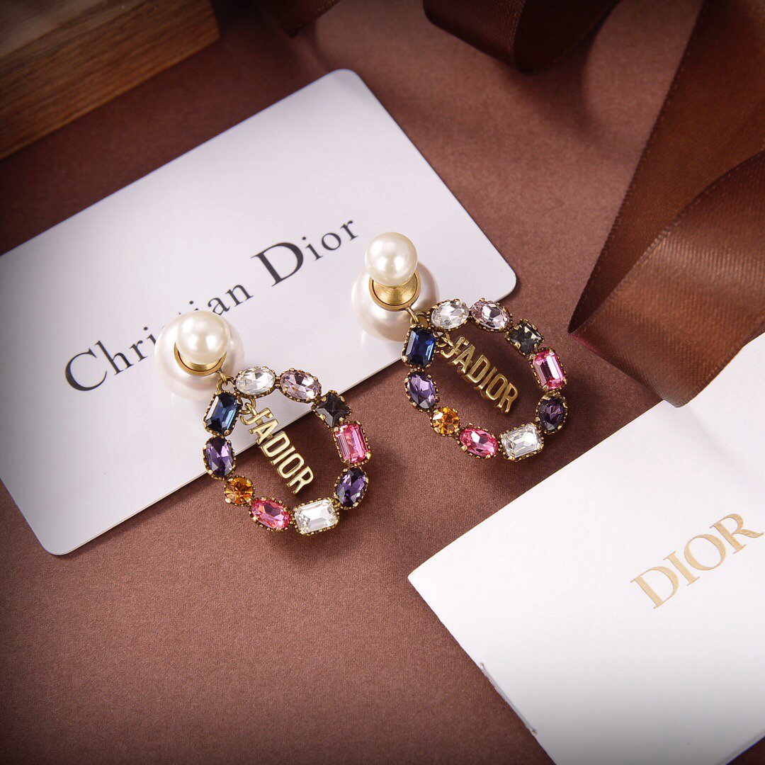 Dior Tribales Earrings Gold-Finish Metal White Resin Pearls And Multicolor Crystals 20198 - luxibagsmall