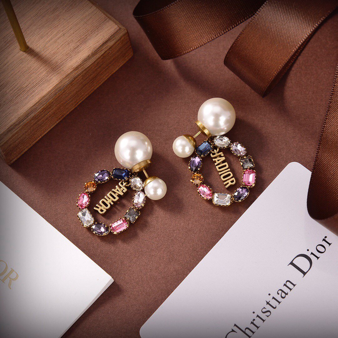 Dior Tribales Earrings Gold-Finish Metal White Resin Pearls And Multicolor Crystals 20198 - luxibagsmall