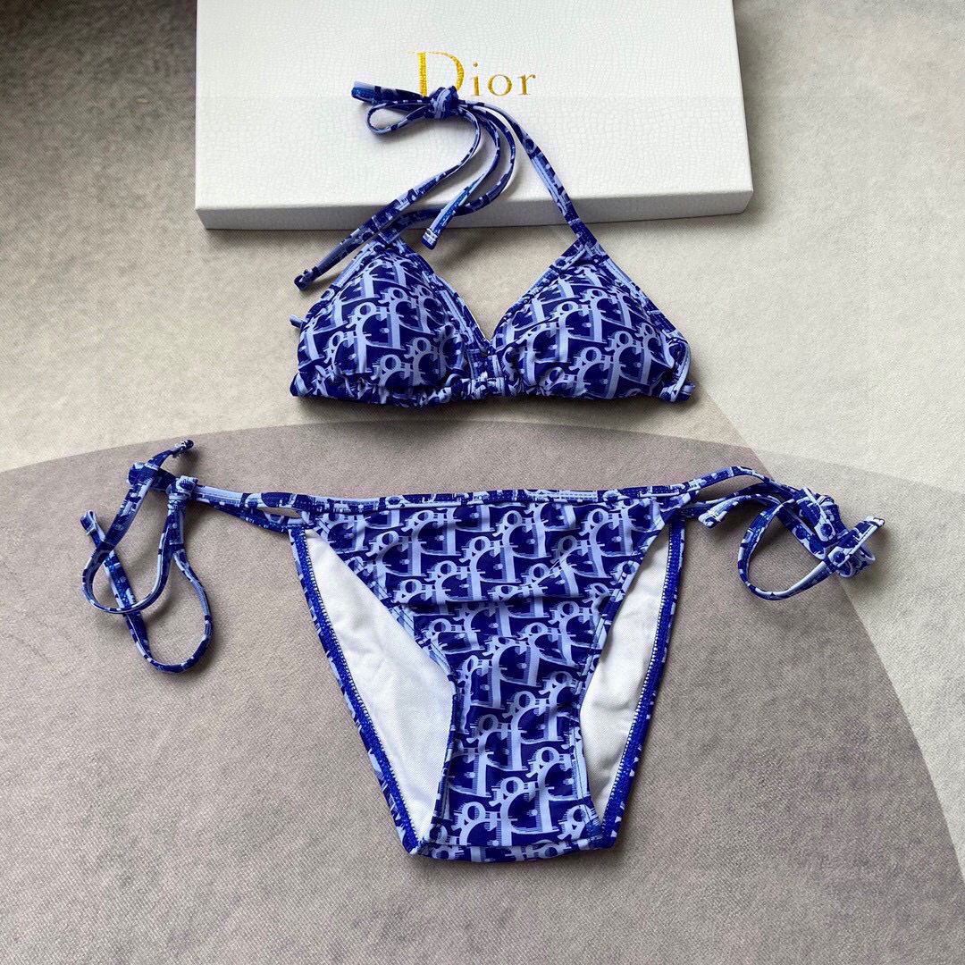 Dior Women's BIKINI TOP Blue Dior Oblique Technical Fabric 11BB01 - luxibagsmall