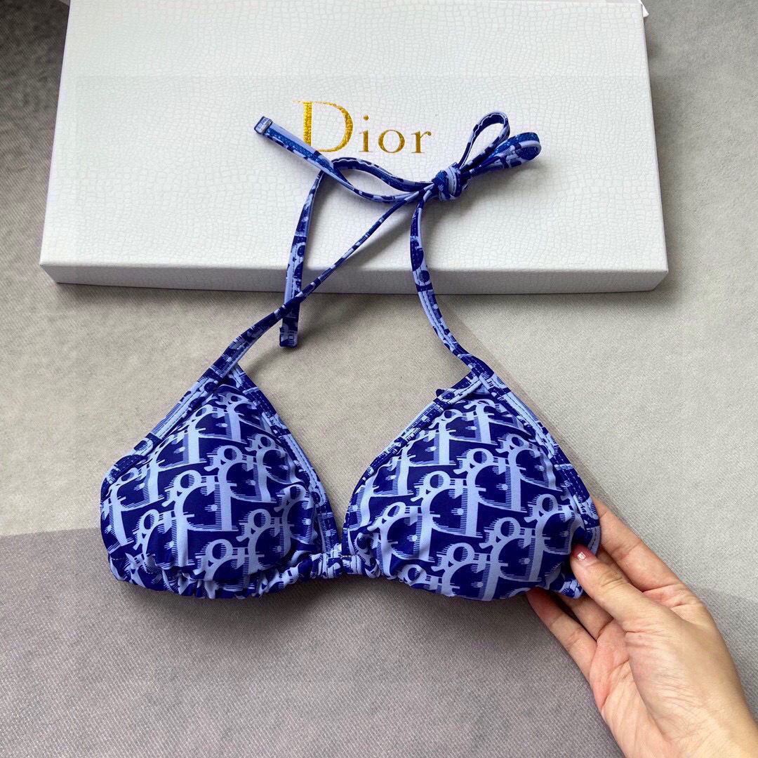 Dior Women's BIKINI TOP Blue Dior Oblique Technical Fabric 11BB01 - luxibagsmall