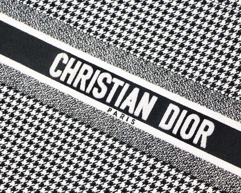 Dior Book Tote M1286 Black and White Houndstooth Embroidery - luxibagsmall