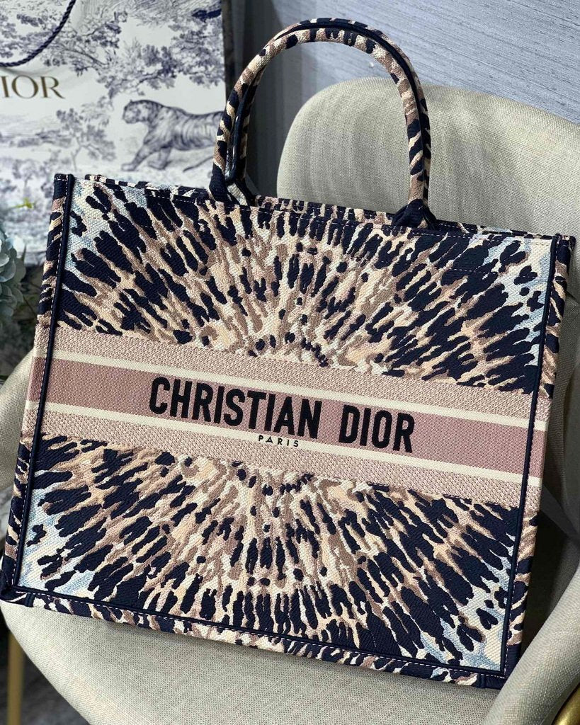 Dior Book Tote M1286 Black Multicolor Tie Dior Embroidery - luxibagsmall