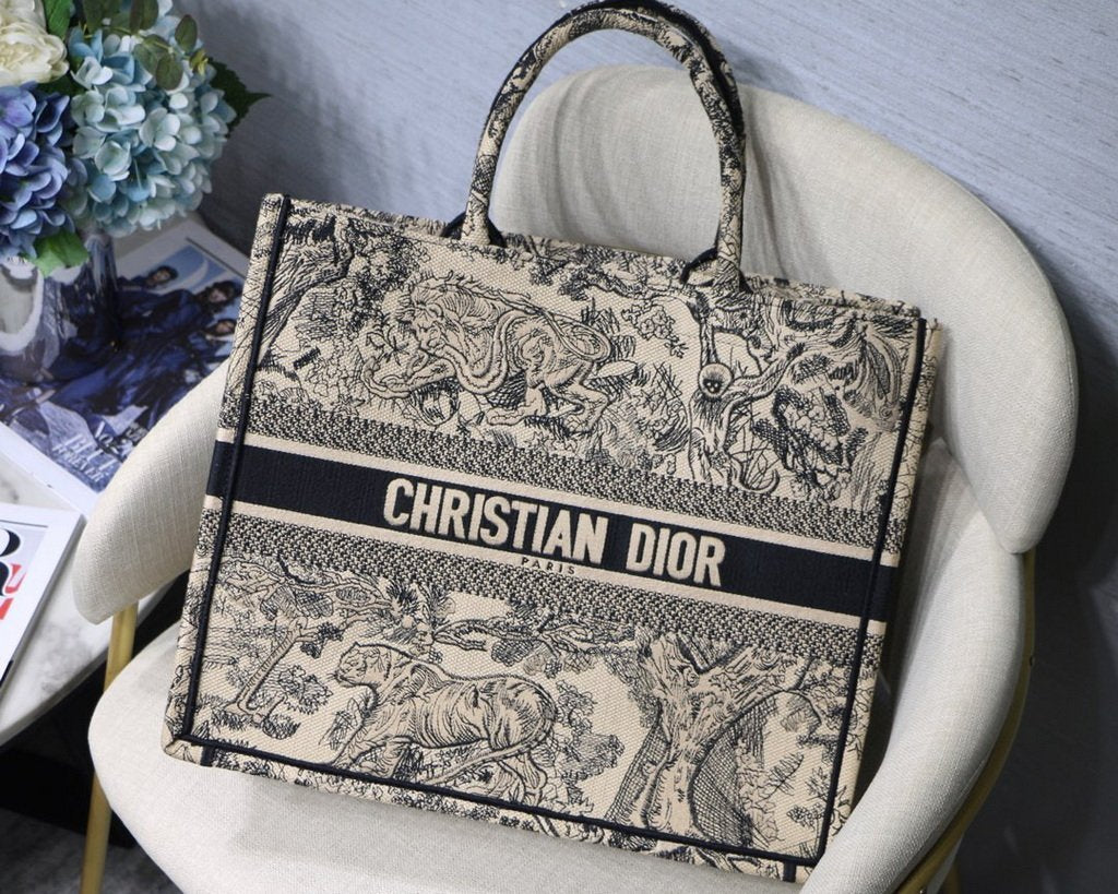 Dior Book Tote M1286 Black Toile de Jouy Embroidery - luxibagsmall