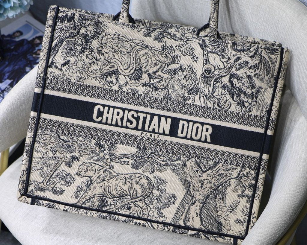 Dior Book Tote M1286 Black Toile de Jouy Embroidery - luxibagsmall