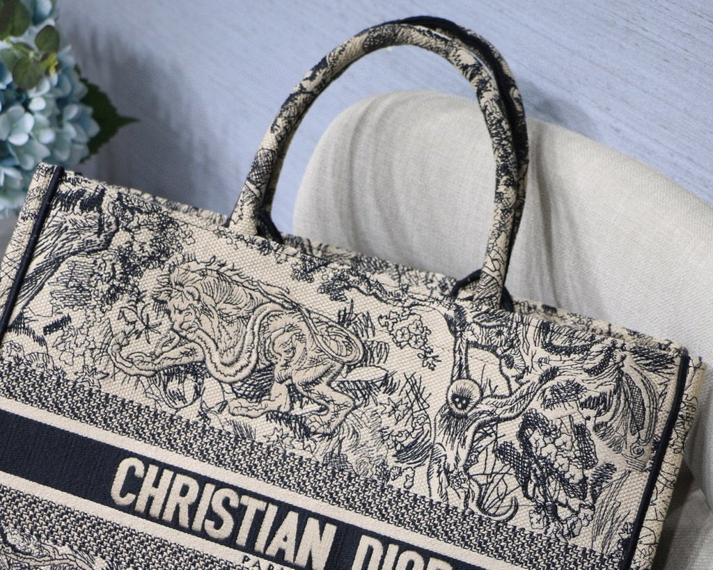 Dior Book Tote M1286 Black Toile de Jouy Embroidery - luxibagsmall