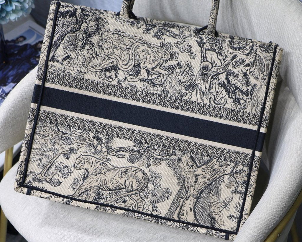 Dior Book Tote M1286 Black Toile de Jouy Embroidery - luxibagsmall