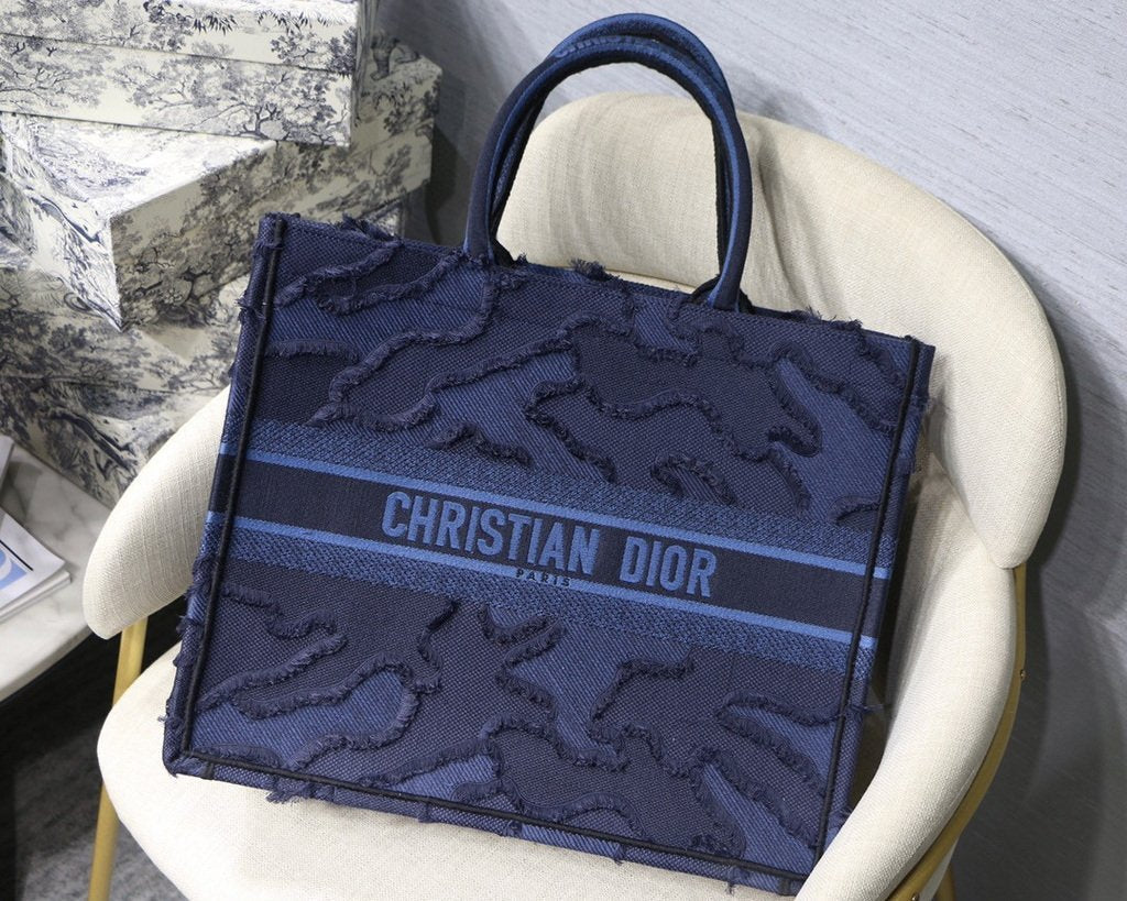 Dior Book Tote M1286 Blue Camouflage Embroidery - luxibagsmall