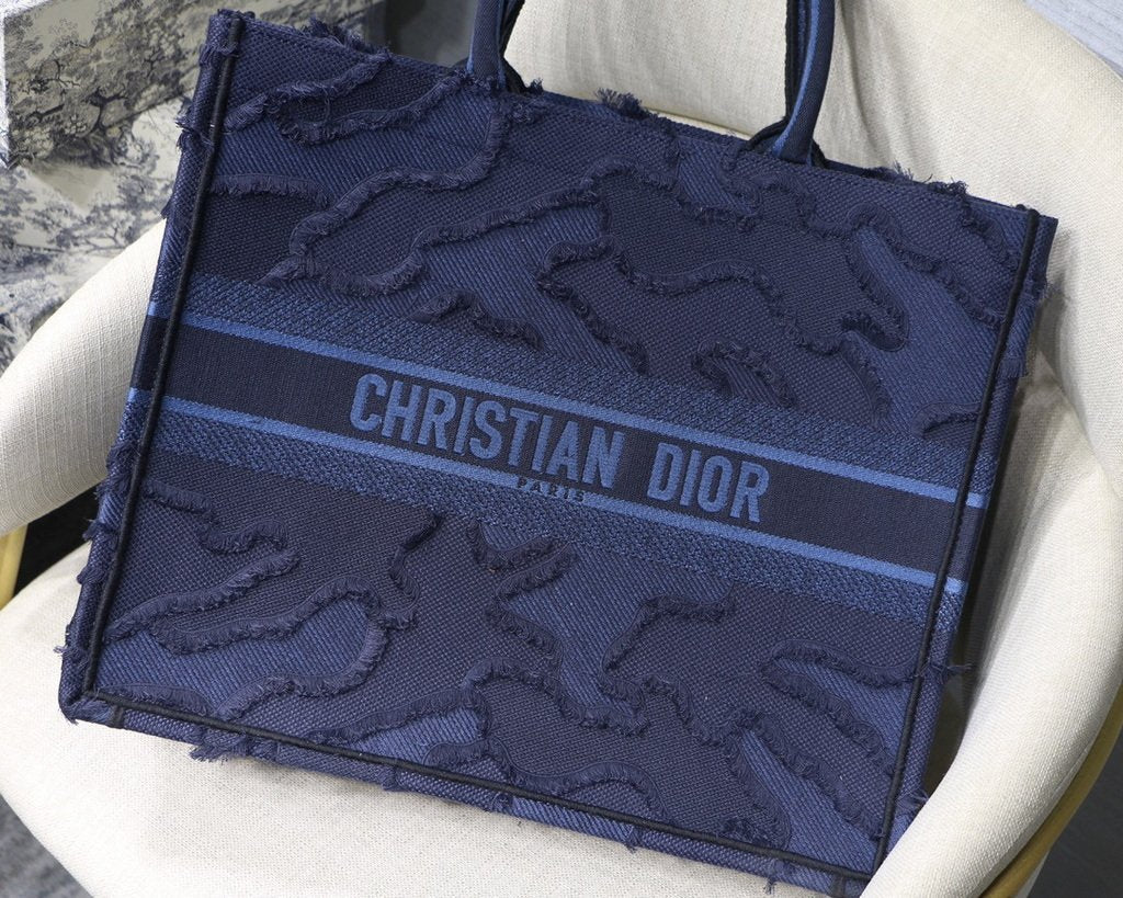 Dior Book Tote M1286 Blue Camouflage Embroidery - luxibagsmall