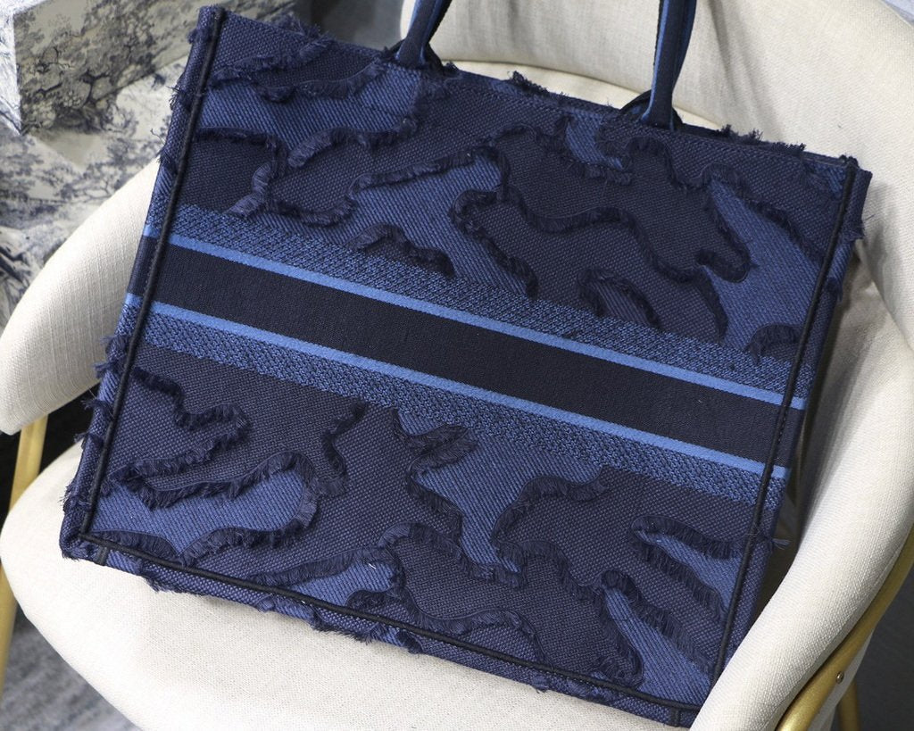 Dior Book Tote M1286 Blue Camouflage Embroidery - luxibagsmall