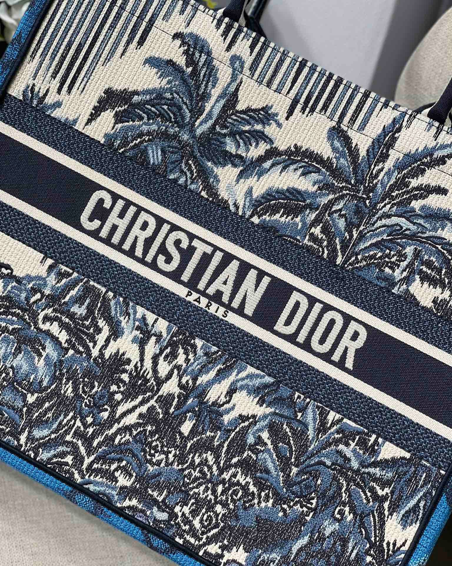 Dior Book Tote M1286 Blue Dior Palms Embroidery - luxibagsmall