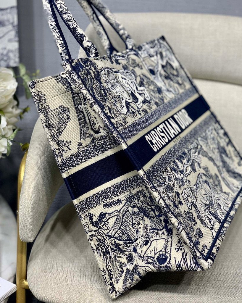 Dior Book Tote M1286 Blue Toile de Jouy Embroidery - luxibagsmall