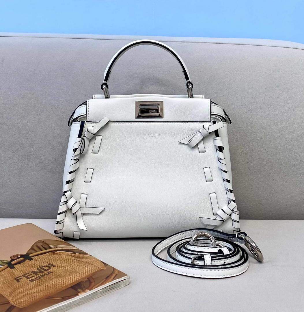 Fendi 5510S Peekaboo Iconic Essentially White Leather Bag - luxibagsmall