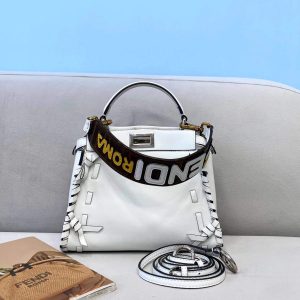 Fendi 5510S Peekaboo Iconic Essentially White Leather Bag - luxibagsmall