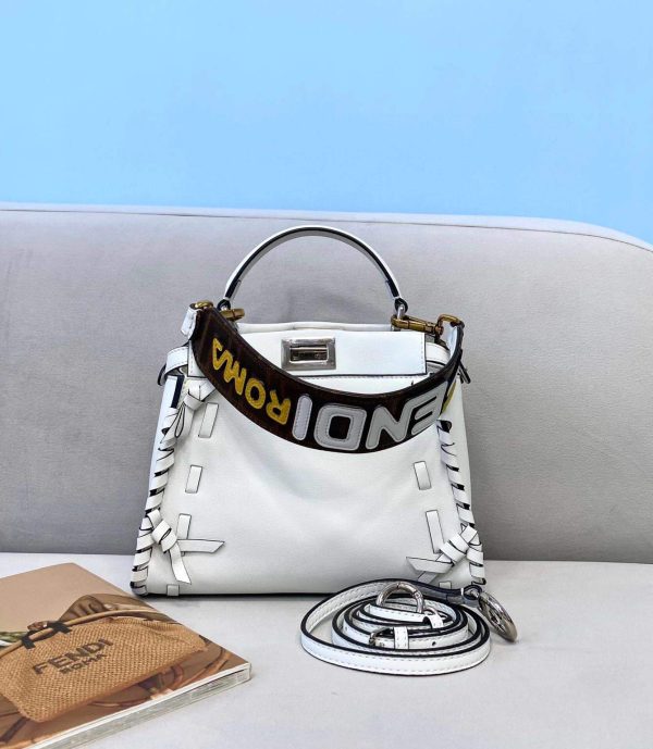 Fendi 5510S Peekaboo Iconic Essentially White Leather Bag - luxibagsmall