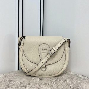 Fendi 655 Fendi Moonlight Shoulder Saddle Leather Bag Beige - luxibagsmall